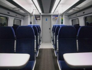 Hitachi Class 395 train interior showing ceiling lights