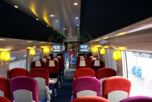 LED Downlight with centralised power distribution installed in a train interior